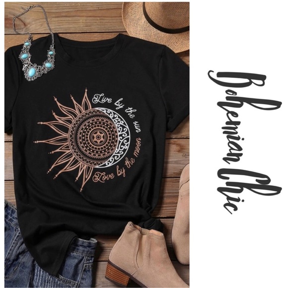 Haute Ellie Tops - Live By The Sun Love By The Moon-Graphic Tee